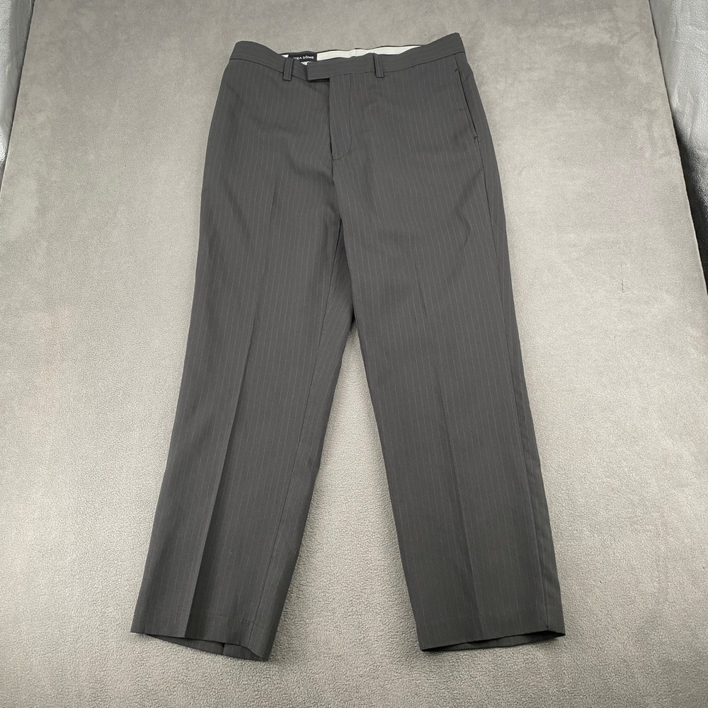 Linea Dome Mens Gray Pinstripe Dress Pants Flat Front Trousers 36x30 RLD01250CHA